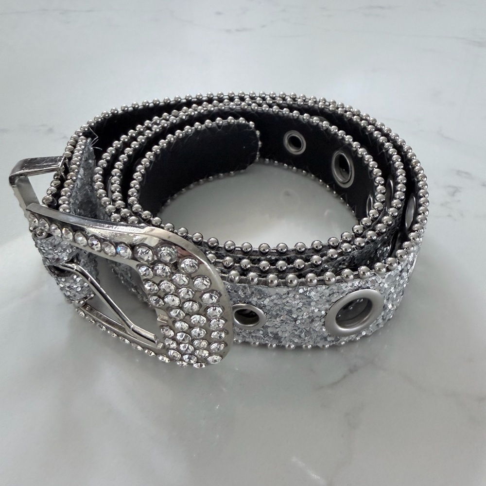 New Y2K Silver Full Rhinestone Embellished Belt - Picture 2 of 5